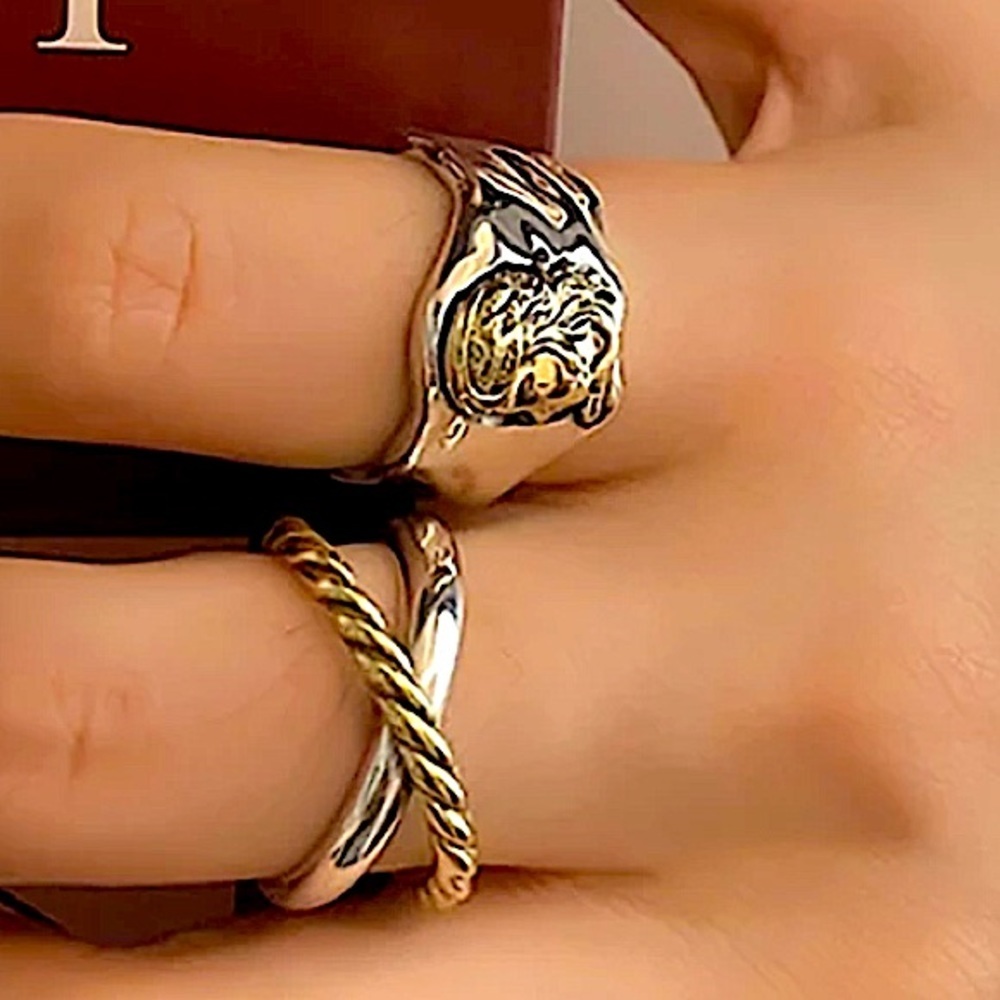 STERLING SILVER VINTAGE GODDESS MATCHING RING SET - Picture 3 of 9
